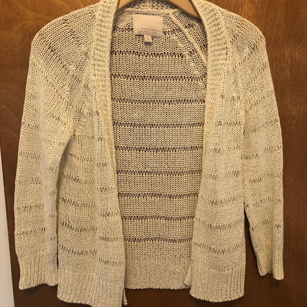 Gorgeous BANANA REPUBLIC Heritage open cardigan, gold threads, size small